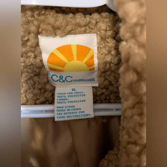 C&C California vintage brown tan double button long teddy jacket pea coat - Picture 7 of 13